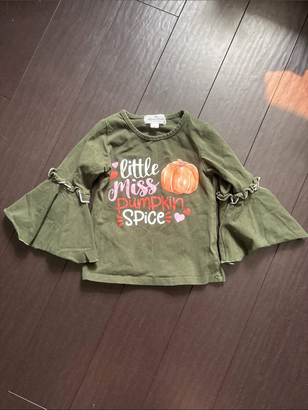 Marie Nicole Pumpkin Spice Green Ruffle Sleeve Top & Pumpkin Print Leggings Set - Picture 3 of 8